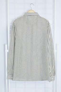 Lacivert Regular Fit Cizgili Dokulu Buyuk Beden Gomlek TMNSS24AX00015