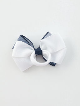 Цена за 6 шт. Бант для волос на резинке «Школьница», двойной, блеск, 7 см, сине-белый