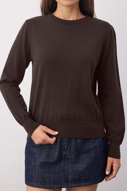 Wardrobe Essentials Kahverengi Premium Iplik/Ozel Iplikli Basic Triko Kazak | TWOAW26KZ00095