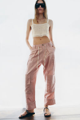 PANTAL?N CARGO CON LINO ZW COLLECTION / Rosa claro