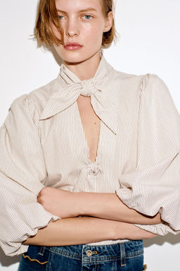 BLUSA RAYAS LAZOS / marron/blanco - Zara фото 2