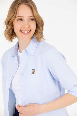 Женская голубая базовая рубашка с длинным рукавом - U.s. polo assn фото 3