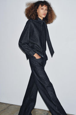 ZW COLLECTION DENIM SHIRT WITH BOW