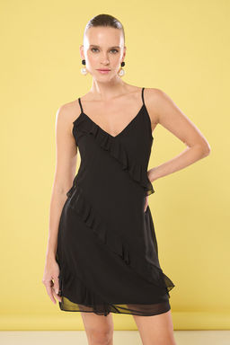 Siyah Duz A Kesim F?rf?rl? Mini Dokuma Elbise TWOSS25EL00407