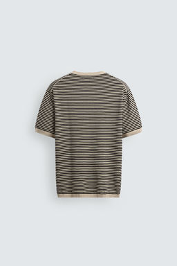 CAMISETA PUNTO ALGOD?N - LINO RAYAS / Crudo / Negro - Zara фото 8