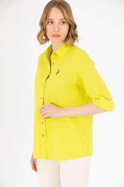 Женская неоново-зеленая рубашка с длинным рукавом, базовая - U.s. polo assn фото 2