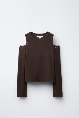 RIB T-SHIRT WITH CUT-OUT AND STUDS