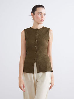 Bisiklet Yaka Dokulu Bluz