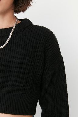 Siyah Super Crop Basic Triko Kazak TWOAW23KZ01620 - Trendyolmilla фото 4