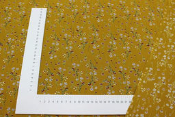 Штапель Премиум Цветочный ветерок цв.т.горчично-оливковый, ш.1.45м, вискоза-100%, 120гр/м.кв - Купава фото 4