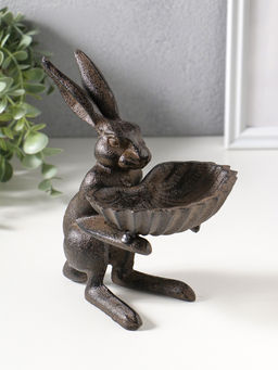 Сувенир чугун подставка, кормушка для птиц "Заяц с ракушкой" 14х11,5х16,5 см