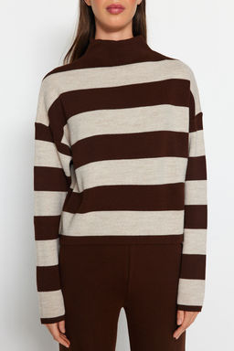 Kahverengi Genis Kal?p Cizgili Triko Alt-Ust Tak?m TWOAW24AU00020 - Trendyolmilla фото 3