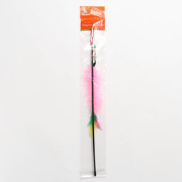 Дразнилка-удочка с перьями, пуховым хвостиком и бусинами, розовая - Пижон фото 4