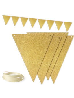 Цена за 2 шт. Гирлянда Флажки, Золото, с блестками, 500 см, 13*18 см*12 шт, 1 упак.
