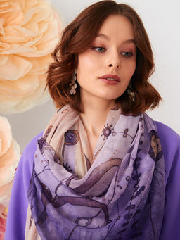 Большой, мягкий, тонкий и очень нежный двусторонний палантин с рисунком в стиле арт-деко