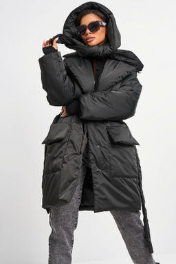 Куртка удлиненная со съемным капюшоном черная