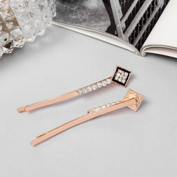 Цена за 2 шт. Невидимки для волос «Хэдли», набор 2 шт., ромб, 6 см, розовое золото