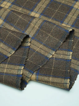 Шерсть пальтово-костюмная Твид Клетка бежево-синяя на коричневом, ш.1.5м, шерсть-50%, п/э-50% - Купава фото 7