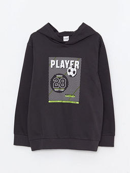 Kap??onlu Bask?l? Uzun Kollu Erkek ?ocuk Sweatshirt