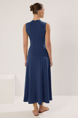 Indigo Dik Yaka A Line/Can Kesim Pamuklu Maxi Orme Elbise TWOSS25EL00462 - Trendyolmilla фото 5