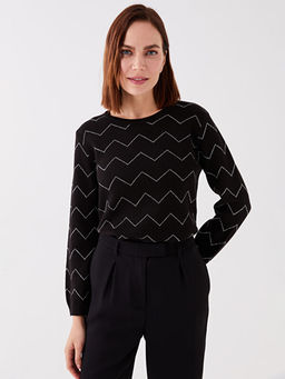 Bisiklet Yaka ?izgili Uzun Kollu Kad?n Triko Kazak