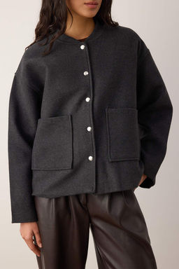 Antrasit Kase Cep Detayl? Dokuma Oversize Ceket TWOAW26CE00078 - Trendyolmilla фото 3