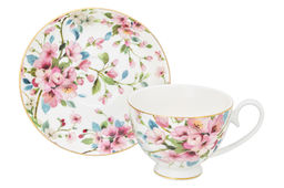 Чайн. пара 2 пр. 300 мл 12,5*9,5*7 см "Яблоневый цвет на белом" на ножке, NEW BONE CHINA