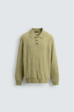 KNIT OPEN-WORK POLO SHIRT