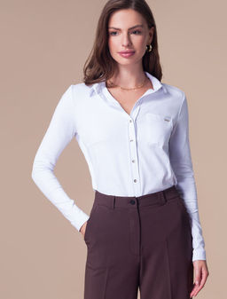 Блузка трикотажная на золотистых пуговицах из премиального хлопка - Vilatte фото 4