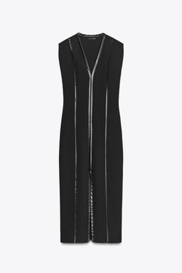 FAUX LEATHER TRIM MIDI DRESS - Zara фото 4