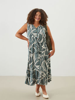 V Yaka Desenli A Kesim Elbise