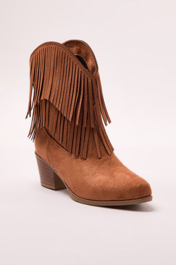 Trendyol Shoes Taba Suet Kahverengi Puskullu Kovboy Blok Topuklu Kad?n Bot TAKAW25BO00031 - Trendyolmilla фото 5