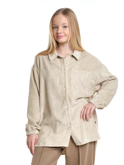 Вельветовая рубашка для девочки 22-7364 бежевый - Mini maxi фото 8