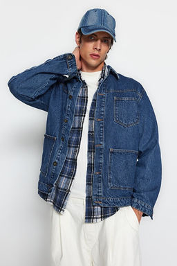 Orta Mavi %100 Pamuk Regular Fit Denim Kot Ceket TMNAW24CE00004