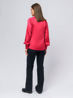 УЦЕНКА. Блуза цвета фуксии с длинными рукавами и V-образным вырезом - 1001dress фото 3