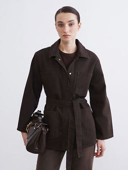 G?mlek Yaka Ku?akl? Kad?n Jean Ceket