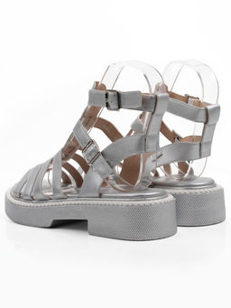 08-PEQ209-3 GREY/SILVER Босоножки женские (натуральная кожа)