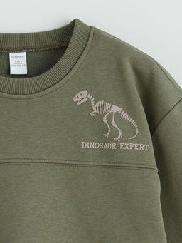 Bisiklet Yaka Bask?l? Erkek ?ocuk Kal?n Sweatshirt