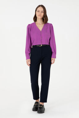 Женская фиолетовая рубашка с длинным рукавом Неожиданная скидка в корзине - U.s. polo assn фото 4