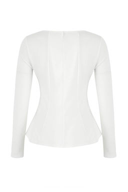 Ekru Kay?k Yaka Peplum/Belden Oturmal? Regular Boy Orme Bluz TWOAW26BZ00166