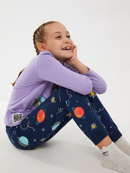 Bisiklet Yaka Bask?l? Uzun Kollu K?z ?ocuk Pijama Tak?m?