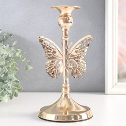 Металлический подсвечник на 1 свечу «Ажурная бабочка», d=2.5 см, золото, 11×11×20.5 см