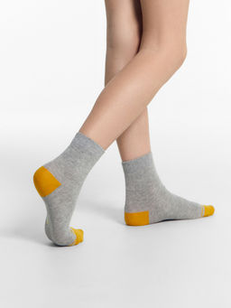 Цена за 5 пар! Носки детские серые с рисунком в виде полоски в цвет пятки и мыска - Mark formelle фото 2