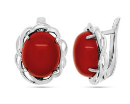 Серьги из серебра коралл, СПН4026