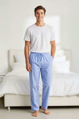 TRENDYOL MAN Ekru - Mavi Regular Fit Ust Orme Alt Dokuma Pijama Tak?m? TMNSS25PT00057