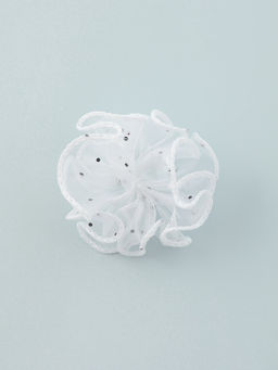 Цена за 6 шт. Бант для волос на резинке «Школьница», воздушная волна блеск, 7 см, белый