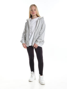 Толстовка зипка оверсайз с капюшоном на молнии 22-8605 серый меланж - Mini maxi фото 5