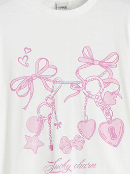 Bisiklet Yaka Bask?l? K?z ?ocuk Ti??rt