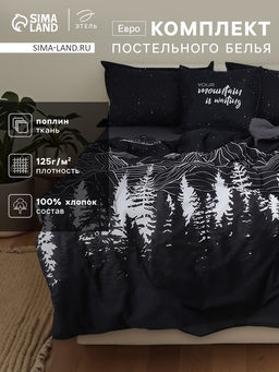 Комплект постельного белья Этель Евро Полярная ночь 200?217 см, 220?240 см, 50?70 см - 2 шт., поплин 125 г/м?, хлопок 100%  фото 2