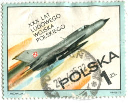Марка 30 лет образования войска Польского (самолет) 1973 год Польша